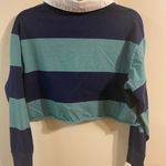 American Eagle Womens Throwback Rugby Long Sleeve Cropped Polo Size Medium Blue Photo 2