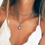 Silver Boho Stone Choker Necklace Photo 0