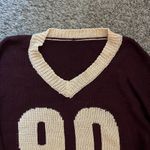 Cider NWT  V-Neck Sweater in Deep Burgundy and Cream Photo 3
