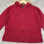 Eileen Fisher Cardigan Nubby Knit Sweater Hooded Front Zip Longsleeve in Red M Photo 2