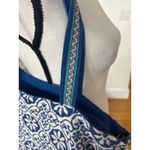 Stephanie Nicole Blue White Mosaic Beaded Floral Indian Tote Bag Photo 4