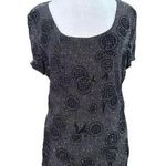 Armani Collezioni Womens LG Black Sparkly Short Sleeve Round Neck Blouse Floral Photo 0