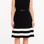Calvin Klein Dress Women 14W Black White Stripe Belted Modest Office Versatile Photo 0