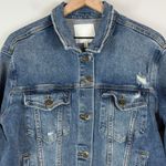 Ella Moss Denim Trucker Jacket Women Large Blue Distressed Button Front Western Photo 1