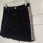 Guess ‎ Black Denim Skirt Mini with Logo Tape Trim Frayed Hem Photo 1