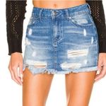 Free People NWT  Womens Jean Mini Skirt  Distressed Denim Pockets Blue Size 4 Photo 0