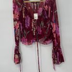 Free People Of Paradise Floral Tie Ruched V-Neck Button Long Sleeve Top M NWT Photo 10