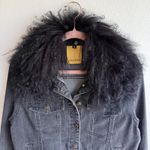 Anna Irion Black Mongolian Lamb Trim Collar & Cuff Gray Denim Jacket size Medium Photo 2