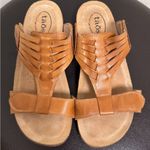 Taos Caramel Brown Leather Slip On Two Hook Loop Straps Wonderful Sandals 9 Photo 4