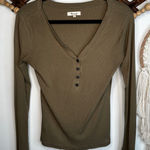 Madewell  Olive Green Ribbed V Neck Long Sleeve Henley Top Photo 0