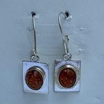 Sterling Silver Baltic Amber Drop Dangle Earrings, Rich Orange Colors Photo 0