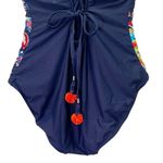 Anne cole NWT Paisley Pom Lace-Up One Piece Swimsuit Navy Blue Multi Size 14 Photo 7