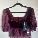 Current Mood  Velvet and Lace Plum Crop Top Photo 3