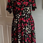 Vintage Cos Cob Black Dress with Red and Cream Floral Pattern Wedding Party Photo 0
