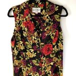 Julian Taylor Womens Shirt Dress Black Red Floral Midi Sleeveless Buttons 8 Photo 2