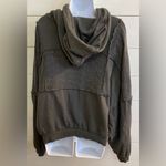 Aerie  Women’s Sz L Dk Gray Sherpa Patchwork Oversized Hoodie Photo 4