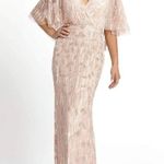 Mac Duggal New 9064 Sequined V Neck Sheath Blush Pink Sleeved Maxi Formal dress Photo 2