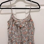Hinge Gray Floral with Orange Flowers Spaghetti Strap Gathered Waist Silk Dress Photo 2