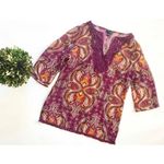 East 5th Womens  Semi Sheer Paisley & Lace  3/4 Sleeve Tunic Top - Sz S Photo 1