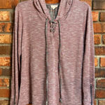 Hem & Thread  womens lace up lightweight hoodie red M Photo 0