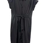 Rock & Republic Black Short Sleeve V Neck Tie Waist Button Up Shirt Dress XS Photo 4