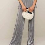 Reformation Elora Knit pants wide leg long length Silver metallic shine NWT Photo 1