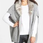 Grey Faux Fur Collar Oversized Open Sweater Cardigan Gray Photo 0