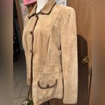 Eddie Bauer SZ L Seattle Suede Vintage Tan Brown Trim Pockets Back Slits Jacket Photo 2
