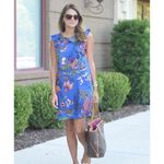 J.Crew Silk Blue Ruffle Tropical Floral Dress Size 00 Flower Vacation Flaw Read Photo 2
