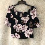 Free Press Black Floral Cropped Blouse Square Neck NWT Medium Photo 2