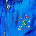 Vintage Mureli Silk Golf On The Green Graphic Bomber Jacket Medium Blue Photo 10