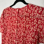 Madewell  Crinkled Button Back Floral Tie Front Full Bloom Georgette Blouse Red Photo 7