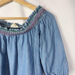 Harper Heritage  Blue Chambray Smocked Off Shoulder Short Sleeve Top S Photo 2