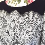 Adrianna Papell Sheath Dress White Ivory Black Lace Midi Wedding Photo 2