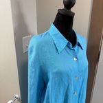 Dialogue  Women's Blue Linen Blend Button Down Long Length Tunic Blouse Shirt L‎ Photo 2
