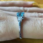 Natural Blue Zircon Moissanite Sterling Silver Ring Size 9 Photo 2