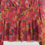 DR2 Daniel Rainn Mesh Floral Babydoll Top Sz. XS Orange Red Peplum Smocked Y2K Photo 3