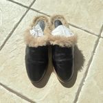 ZARA  Black Leather Slide Slippers Faux Fur Lining 6.5 Photo 3