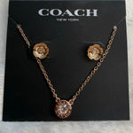 Coach NWT  Signature Rose Gold Tone Floral Earrings Studs and Necklace Set Photo 0
