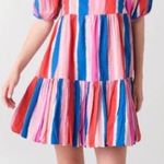 Oliphant Bubble Skirt Mini Dress Stripe Puff Sleeves Colorful size small Pink Photo 1