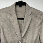 Theory Womens Stretch Linen Beige Khaki Minou T Blazer Tapered Size 4 Small Photo 2