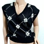 Loubella Vintage 80's Knit Vest Women Size L Diamonds pattern Black White Size L Photo 0