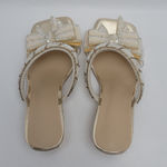 Beaded Rhinestone Bow Knot Kitten Heels Slide Mules Sandal Gold Size EU 40, US 9 Photo 4