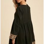 In Loom  Black V Neck Embroidered Long Sleeve Boho Comfy Tunic Dress Cotton Sz M Photo 9