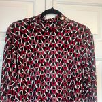 Anne Klein  Geometric Red and Black Women's XL Blouse Mockneck Photo 3