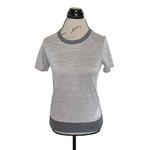 Adidas Womens Knit Blouse Crewneck Short Sleeve Gray Logo Sporty Athletic Small Photo 1