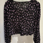 ZARA  black floral v neck blouse with ruffled waist EUC Photo 0