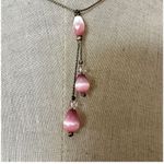 Silver tone pink cats eye crystal Y necklace Photo 1