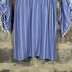 Blue Island Blue White Striped Tunic Top PomPom Crochet Trim Medium Swim Coverup Photo 6