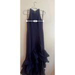 Betsy and Adam navy Ruffle gown prom Hem Dress size 6P Photo 3